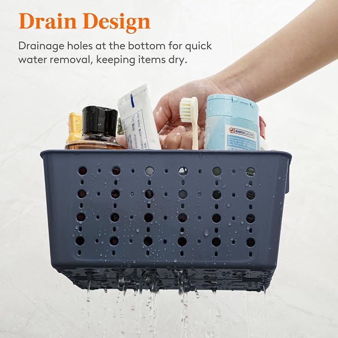 Lifewit Portable Shower Caddy, Plastic Basket Organizer, Slate Blue, 2 Pack | Adjustable Dividers, Drain Design, College Dorm Room Essentials with Handle, for Bathroom