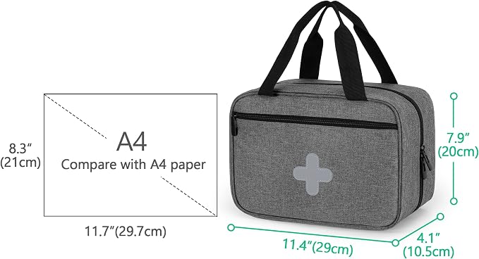 Empty First Aid Kits Case, Portable Emergency Kit Organizer, Gray | Medical Bag for Emergency Supplies and Pill Bottles, Large Capacity, for Hiking, Camping, Car, Travel, Home and Outdoor