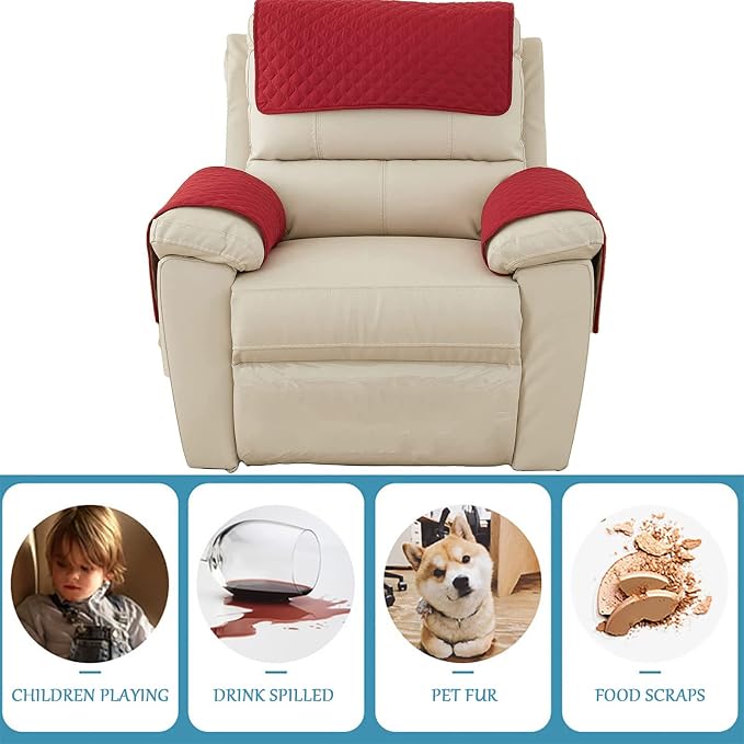 Water-Resistant Sofa Armrest and Headrest Covers, 2 Pockets | Quilted polyester helps shield recliners, loveseats and sofas from daily wear; silicone backing and fasteners improve grip