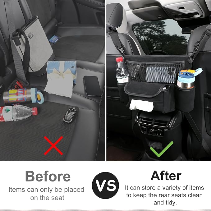 Leather Car Seat Organizer for Handbag/Purse – Fits Between Front Seats, Holds Wallet, Phone & Essentials. (Modle A/Black)