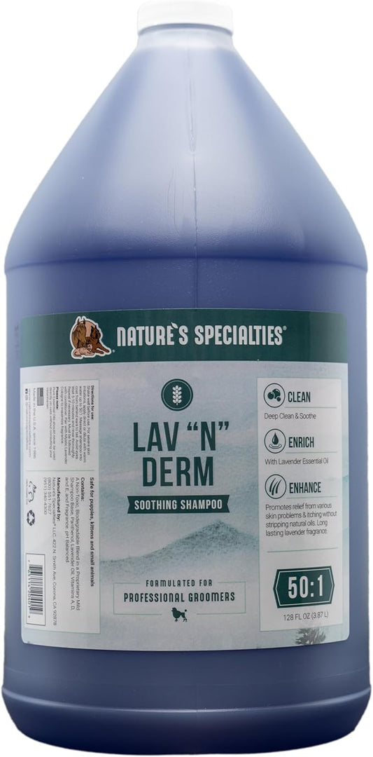 Nature's Specialties Lav-N-Derm Ultra Concentrated Calming Antiseptic Dog Shampoo for Pets, Makes up to 50 Gallons, Relieves Various Skin Problems, Made in USA, 1 gal