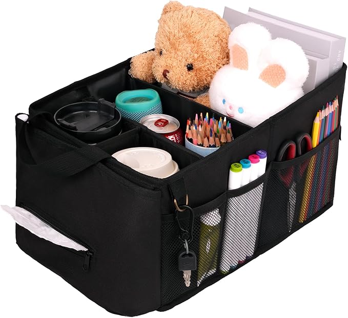 HEYSKAY Backseat Car Organizer Car Caddy Passenger Seat Organizer for Kids | Collapsible Small Car Storage, Console Front Seat Car Organizer for Truck, SUV and Minivan, Adjustable Compartment Space