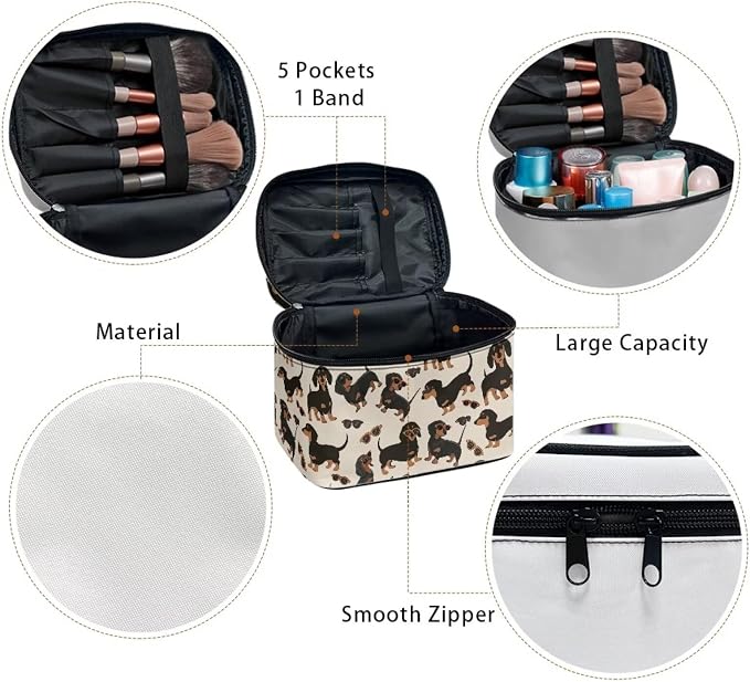 Dachshund Makeup Bag for Women Lightweight Multi-functional Cosmetic Bag Large Capacity Makeup Case Organizer with Handle for Travel Trip Daily