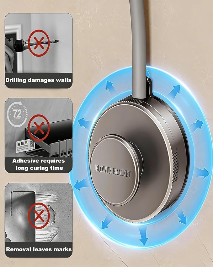 Hands-Free Rotating Hair Dryer Holder Adjustable 360° Swivel Arm Wall Mounted Stand Salon Styling Tool Organizer Flexible Angle Height Universal Attachment Home Travel Pet Grooming Gift Idea(Gray)