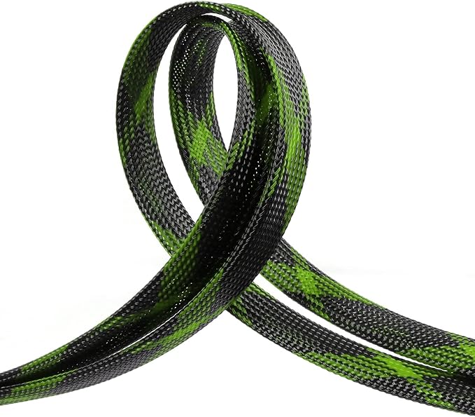 Braided Cable Sleeve, 33ft Expandable Wire Loom for Automotive Wiring Harness & PC Case, Pet-Proof Chew Resistant Cord Protector, Flexible Cable Management (Black-UV Yellow, 4mm (5/32"))