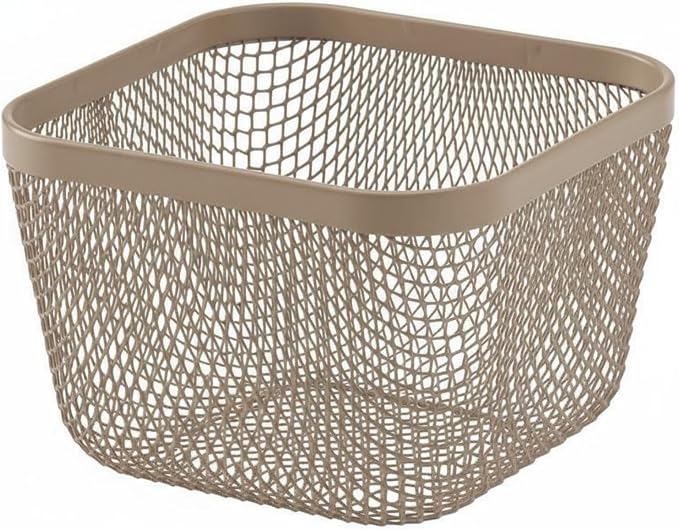 Metal Storage Basket Wire Organizer Bin Mesh Container Holder Ventilated Iron Construction With Smooth Surface For Pet Supplies Grooming Items In, Brown, Square