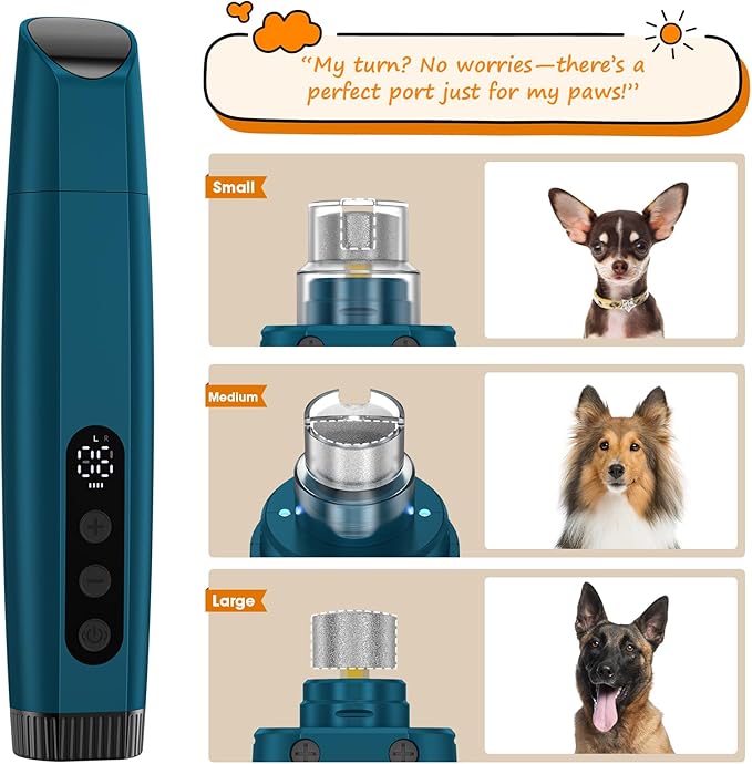 ATESON Dog Nail Grinder with LED Light, 6-Speed Quiet Electric Pet Nail Trimmers, Forward/Reverse, Powerful No-Stall Motor, 2000mAh Battery 8H Runtime, 95% Dust Capture for Dogs & Cats