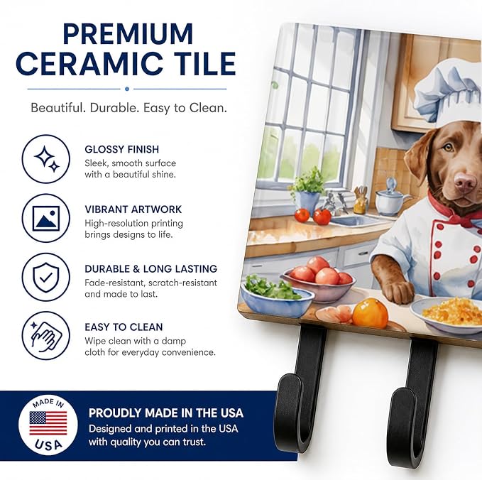 Caroline's Treasures Chesapeake Bay Retriever The Chef Leash or Key Holder Wall Hooks, Key Hooks Holder, Coat Rack Wall Mount, Coat Hooks, Hooks for Hanging Keys, Towels, Aprons, Leashes | Chesapeake Bay Retriever The Chef artwork on ceramic tile with ...
