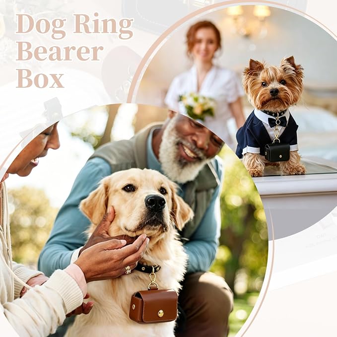 uxcell Dog Ring Bearer, Leather Wedding Pet Ring Pillow Jewelry Holder with Clasp Buckle Closure Portable Storage Organizer Mushroom Rivet Pouch for Wedding Engagement, Pink
