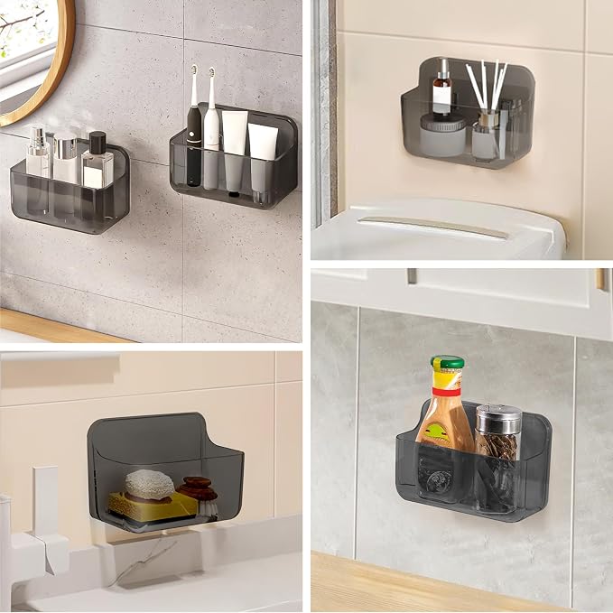 CGBE 2-Pack Cabinet Door Organizer, Self Adhesive Bathroom Shelves, Gray | Acrylic Shower Caddy, Wall Mounted Storage, No Drilling, Automatic Draining, For Cabinet Door and Shower Wall