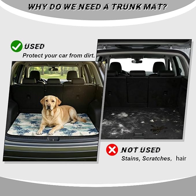 Palm Tree Print Washable Universal Cargo Liner 29" x 39", All Weather Non Slip Car Trunk Mat for SUV Truck, Durable Pet Friendly Blue Rear Cargo Protection