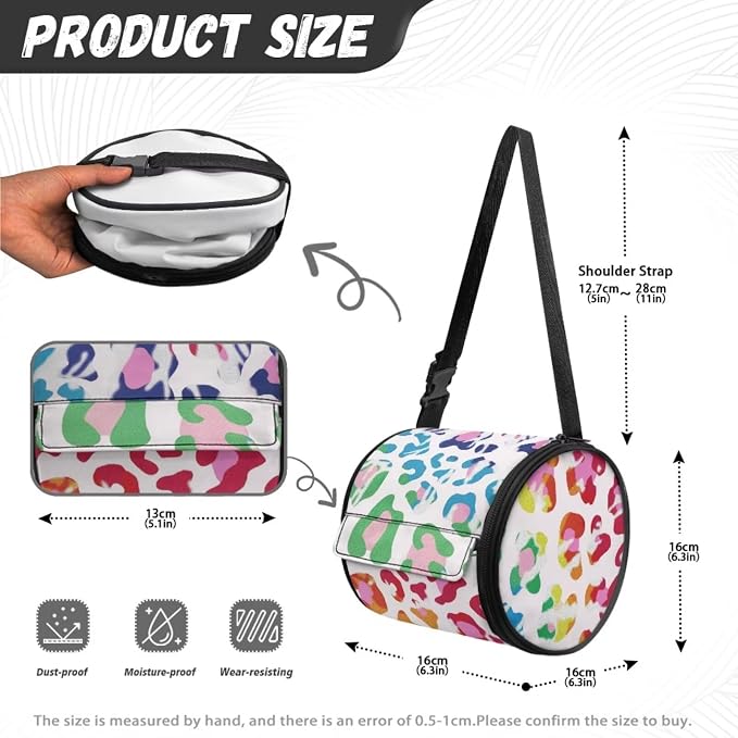 Hanging Paper Tower Holder Wall Mounted Cylinder Toilet Paper Roll Storage Holder with Adjustable Strap Easy to Install 6.3 * 6.3 * 6.3 Inch,Tie Dye Leopard