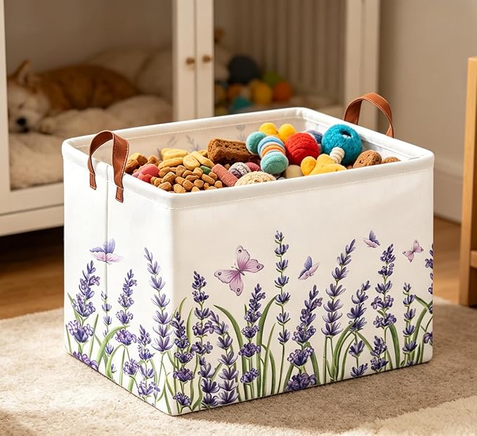 Rectangle Storage Basket with Handles,Collapsible Storage Bin,Books Box,Gift Basket(Lavender)