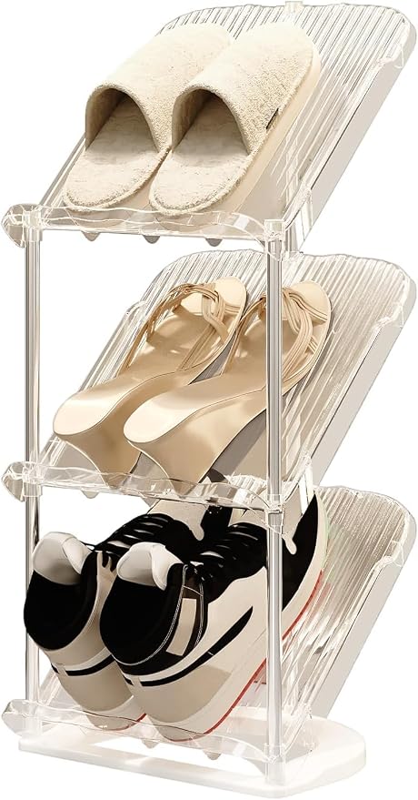Clear Narrow Shoe Rack for Entryway - Free Standing Shoe Storage Organizer | Space Saving Design, Easy To Assemble, Fits Entryways and Closets, Sturdy Organizer For Living Room