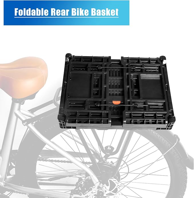 YEEGO DIRECT Bike Basket Rear,Foldable Bike Cargo Basket, Plastic Collapsible Basket for Bicycle, Rear Bike Baskets Storage Bike Milk Crate Rear Rack,Waterproof Cover for Outings,Pets E-Bike
