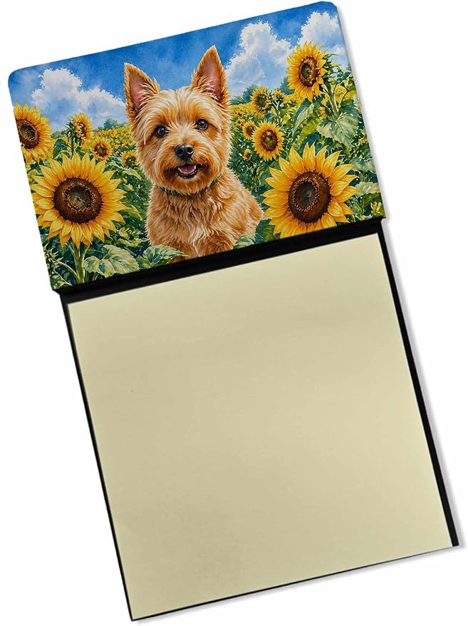 Caroline's Treasures Norwich Terrier in Sunflowers Watercolor Sticky Note Holder Refillable Dispenser Desk Accessory 3x3 Pad Gift