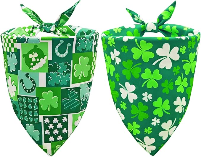 St. Patrick's Day Dog Bandanas 2PCS-XLarge,Irish Shamrock Design Scarves, Holiday Costumes,Pet Scarves for Boys and Girls,Dog Outfit Gifts for Extra Large Dogs(Green)