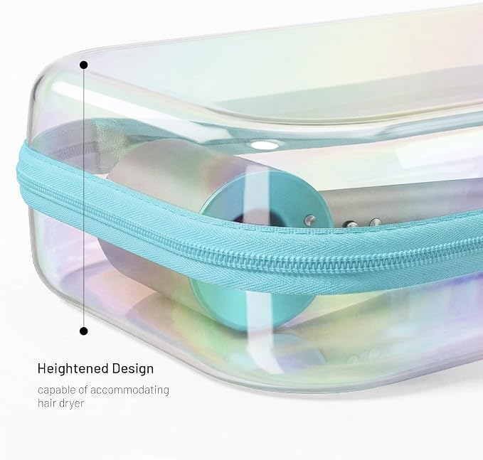 Clear Hard Shell Organizer Cases, 2 Pack | Iridescent PET shell with water-resistant, scratch-resistant surface for travel, toiletries, electronics and daily essentials
