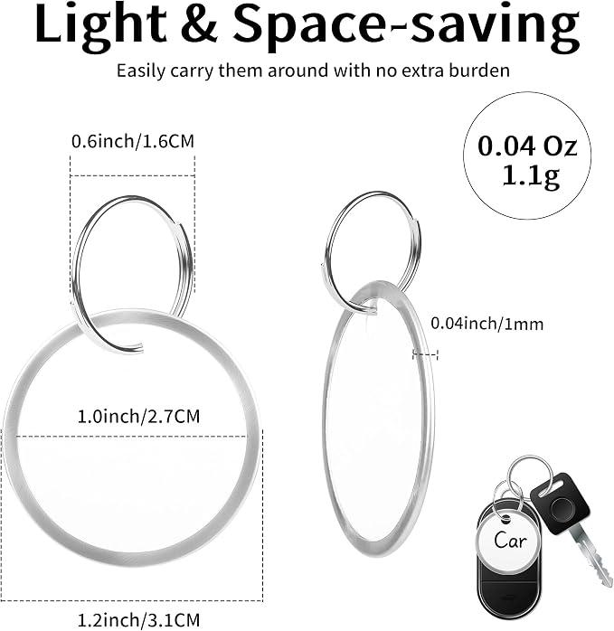 55 Pack Key Tags with Ring, 1 Inch Round Paper Key Tags – Writable White Keychain Tags with Metal Edge, Bulk Key Identification Tags