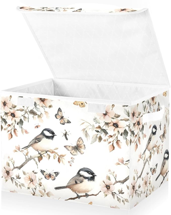 Aesthetic Black - Capped Chickadee Birds Storage Containers Organizers And Storage Foldable for Shoe Garage