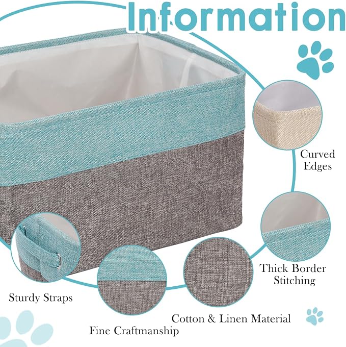 Ulico Personalized Dog Toy Storage Basket, Collapsible Pet Storage Organizer Box with Handles, Custom Dog Toy Bin with Pet's Name Cat Toy Storage Gift for Dog Lovers（Grey Blue）