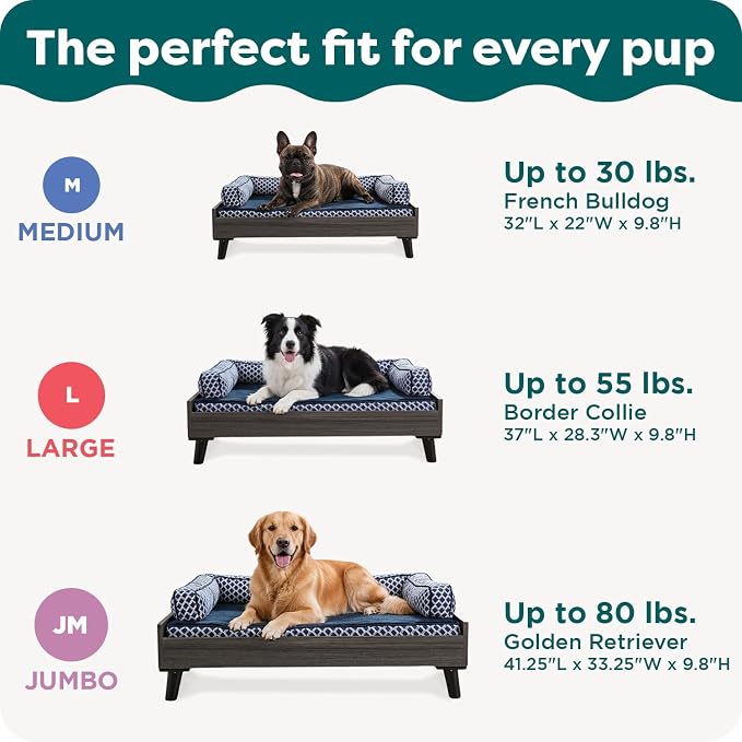 Furhaven (Old Version) Elevated Dog Bed Frame for 44" x 35" XL Dog Beds, Easy Assembly - Mid-Century Modern Bed Frame - Gray Wash, Jumbo/XL