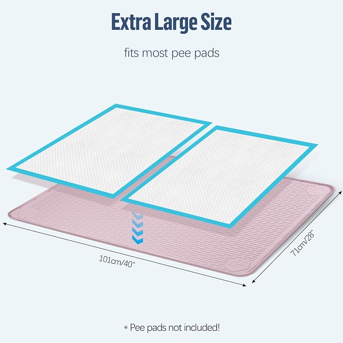 Pee Pad Holder for Dogs 40''x28'' Silicone Puppy Pee Pad Tray, Pink | Extra Large Dog Potty Tray Leak-Proof, High Edge, No Spill Training Pads for Floor Protection, No Pee Pads