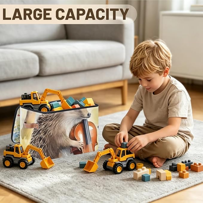 Hedgehog Jungle Animal Foldable Storage Bin with Lid Zipper | Closet Shelf Organizer, Boxes, Basket Containers for Home, Lidded Storage Cube for Bedroom, Waterproof, with Handles