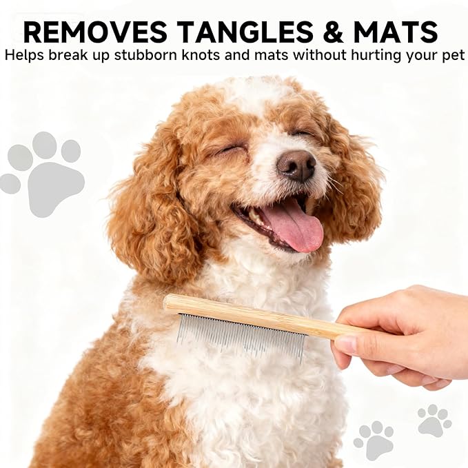 Bamboo 4-in-1 Cat Brush for Long Haired Cats, Professional Cat & Dog Deshedding Comb, Undercoat Rake Dematting Tool for Matting & Shedding, Complete Pet Grooming Kit for Indoor Cats