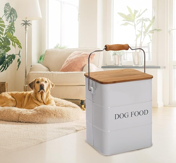Farmhouse Dog Food Storage Container,6L Dog Food Canisters,Pet food Container Hold 5~6lbs Dog Food Treats,Airtight Dog Puppy food Storage with Lid and Scoop,Kibble Container Countertop-White…