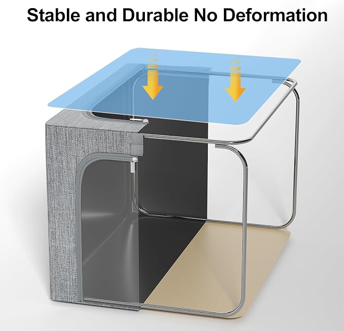 GoMaihe Clothes Storage Bins with Metal Frame for Closet, 40L 4-Pack Grey | Sweaters Hoodies Jeans T-Shirt, Closet Top Shelf Organizer, Steel Frame Collapse-Proof, Stackable, Clear Window, Dual Access