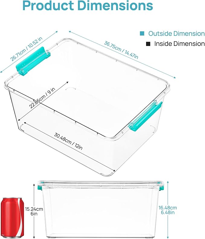 Vtopmart 4 Pack 12 Qt Clear Craft Storage Bins with Lids and Latches | Stackable PET Plastic Storage Box for Art & Craft Supplies, Paper, Toys, BPA-Free Containers for Organizing