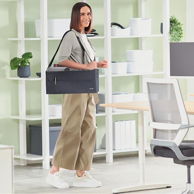 Leitz Fabric Hot Desking Work Bag & Storage Bag, Laptop Bag & Desk Tidy Organiser for Stationery & Laptop Accessories, w. Carry Handles, Foldable & Eco Conscious, Recycle Range, Velvet Grey, 64440089