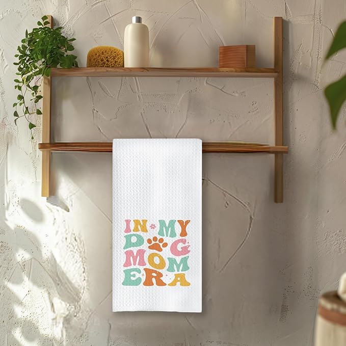 Chicimln Dog Mom Gifts Kitchen Towels, Gifts for Dogs Lovers Decorative Hand Towels for Bathroom, Groovy in My Dog Mom Era Dish Tea Towel Drying Cloth for Kitchen Decor, 16x24 Inch