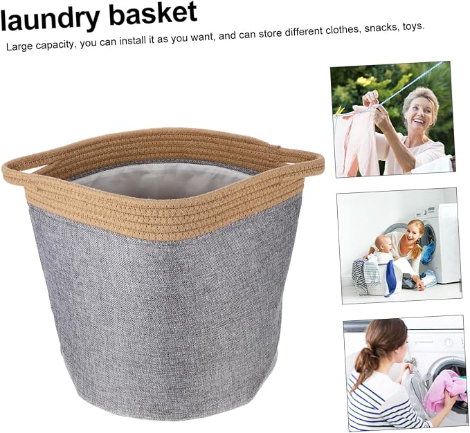 UKCOCO Portable Rope Laundry Basket Sundries Organizer for Clothes and Pet Products Multi Purpose Storage Container Washable Reusable Yellow Gray