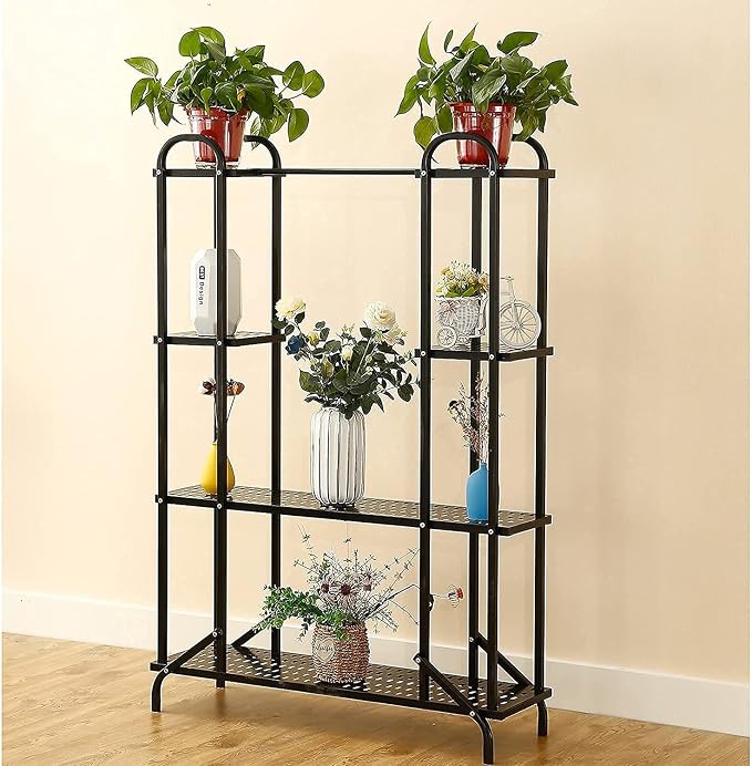 Large Metal Plant Stand with Wheels for Indoor Plants 39.4X11.0X56.3 inches Display Stand Movable Metal Plant Stand for Garden Patio Home Decor Easy to Install. (Color : Black)