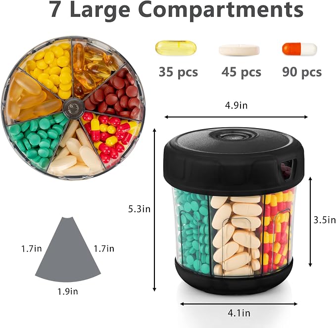 Yaklim Extra Large Supplement Organizer with XL 7 Large Compartments | TPU Soft Lid, Easy to Load and to Use, 1 Month Jumbo Vitamin Holder, Medicine Organizer Storage