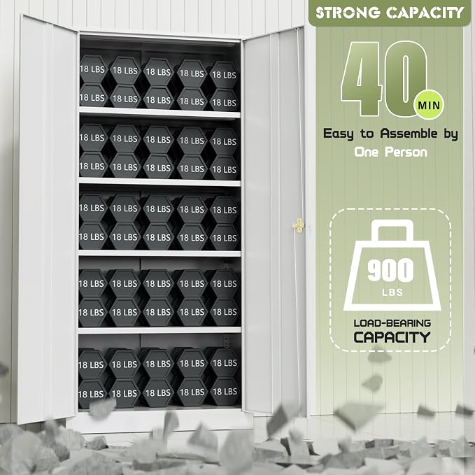 Crownland 72" Lockable Metal Storage Cabinet, Garage Storage Cabinets, High Office Cabinet with Adjustable Shelves for Garage, Home Office,Pantry, File(White)