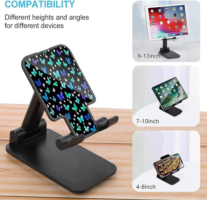 Lightweight Blue Butterflies Art Cell Phone Holder for Desk | Adjustable Height And Angle, Mobile Stand, Compatible with 4"-13" Smartphones Tablet
