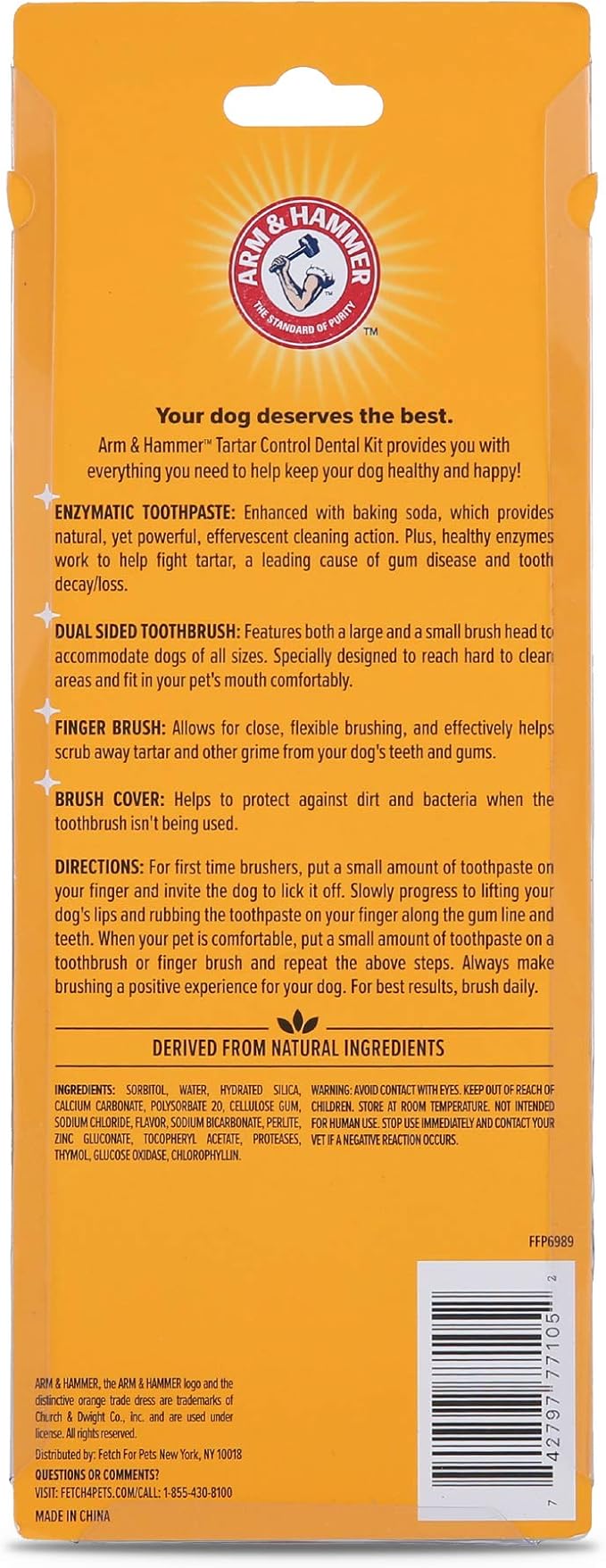 Arm & Hammer for Pets Tartar Control Dog Dental Care Kit, Dog Toothpaste Kit with Toothbrush and Finger Brush for Oral Hygiene and Fresh Breath Care, Banana Mint Flavor, 2.5 oz, 3-Piece Kit - 48 Pack