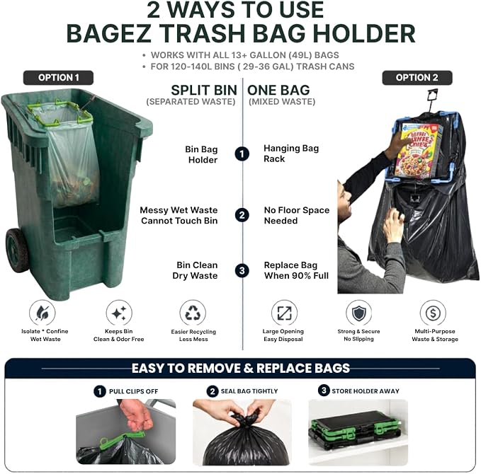 Collapsible Trash Bag Holder Stand 13-33 Gallon Garbage Bags Opener Portable Waste Bin & Storage Rack for Camping RV Outdoor Kitchen Picnic BBQ Party Can Laundry & Camper Heavy Duty Liner Hanger