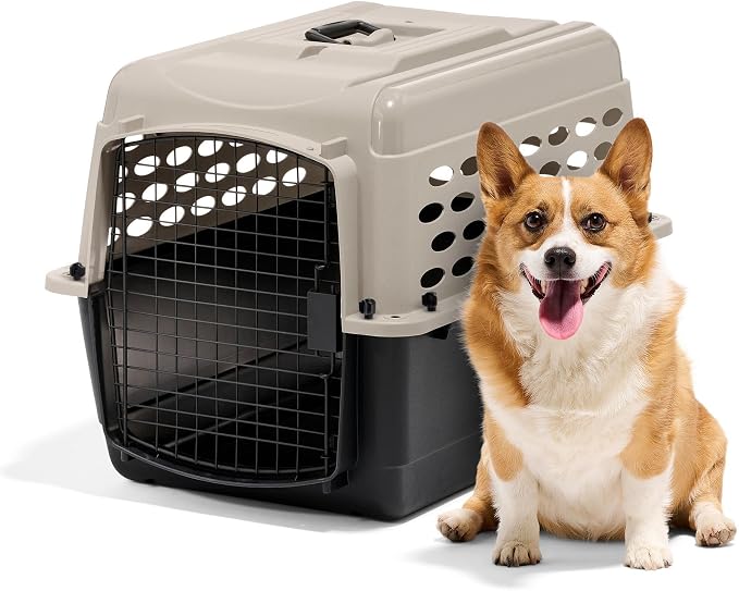 Petmate Vari Dog Kennel, Portable Pet Carrier, Taupe and Black, 28in | Airline Friendly and Made of Durable Plastic, This Pet Crate Works Great for Home and Travel