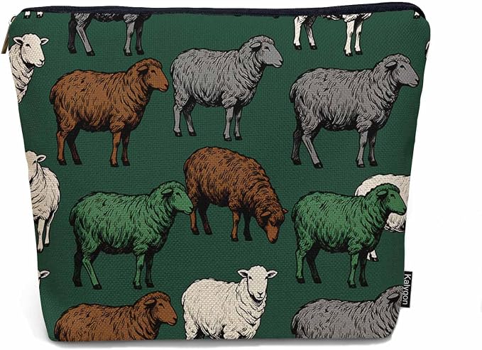 Women Cosmetic Bag Sheep, Farm Animal Sheep Cute Makeup Bag For Purse Cosmetic Travel Bag For Toiletries Makeup Storage Bag Flax Skincare Bag Make Up Pouch Bags Green
