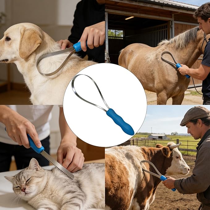 Horse Shedding Tool, Stainless Steel Shedding Blade for Horses & Dogs, Dog Shedding Brush for Double Coat Dogs, Deshedding Tool Grooming Brush for Horse Dog Cat(Single Loop)