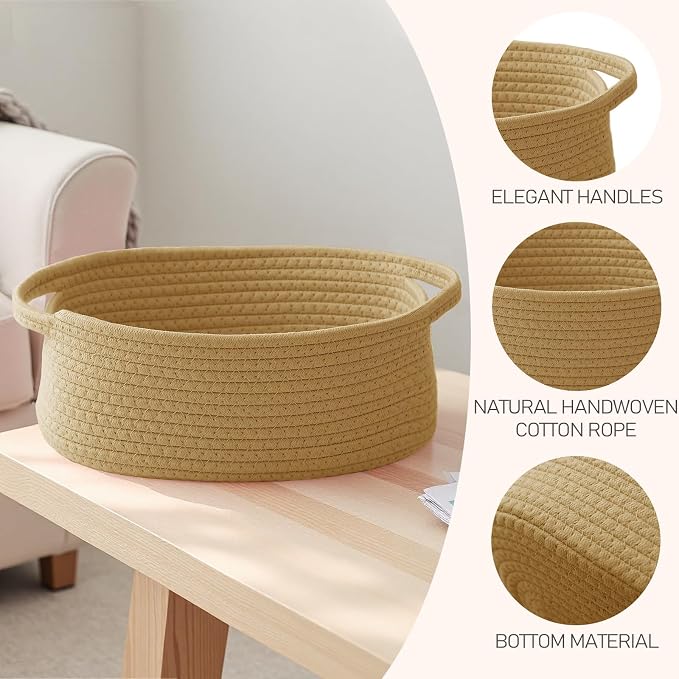 JMvicyroam Small Woven Basket, Empty Gift Basket, Jute/3 Pack | Small Gift Basket, Cotton Rope, 12 x 8 x 35 in, Handles, Includes Ribbon and Bag, Birthday Gift Basket