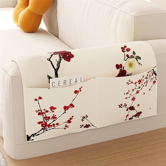 Anti-Slip Sofa Armrest Organizer Dustproof Couch Arm Covers with 3 Pockets Universal Non-Slip Arm Rest Covers for Sofa Waterproof Furniture Protector Arm Chair Covers(40*105cm (with two pockets)