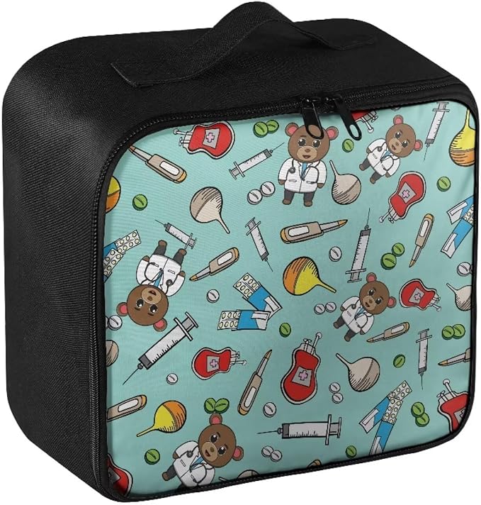 Cute First Aid Bag Empty Bear Doctors Medical Bag Empty Medium Portable First Aid Pouches Empty Pink Medical Supplies Organizer Bag for School Kids Student Car Home Camping Hiking
