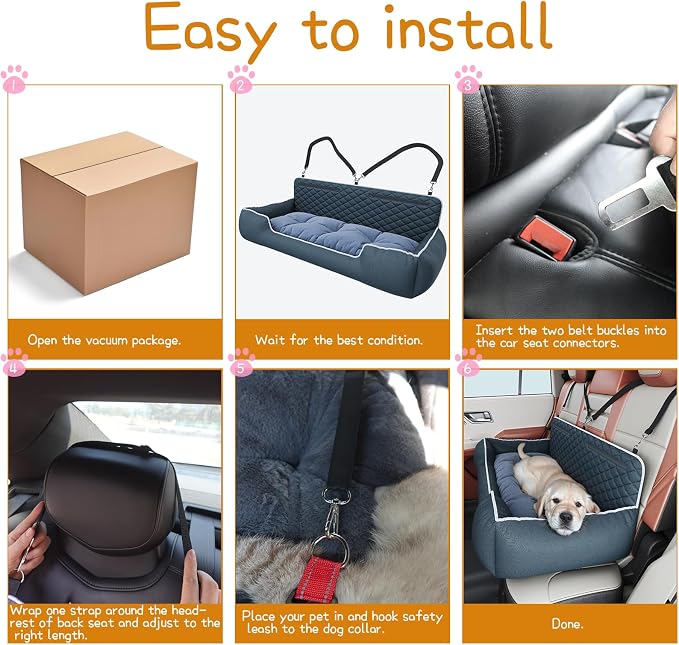 Large Dog Car Seat for SUV & Truck Dog Bed for Car Back Seat | High Back Booster Bench with Safety Tether & Storage Pocket Washable Thick Cushion Bed for Medium Large Dogs up to 100 lbs