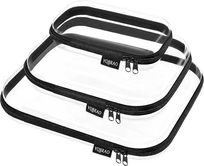 YQBRAO Clear Hard Shell Organizer Cases, 3-Pack, Black | Large, medium & small clear organizers in rigid PET for travel, office, tech and everyday organization