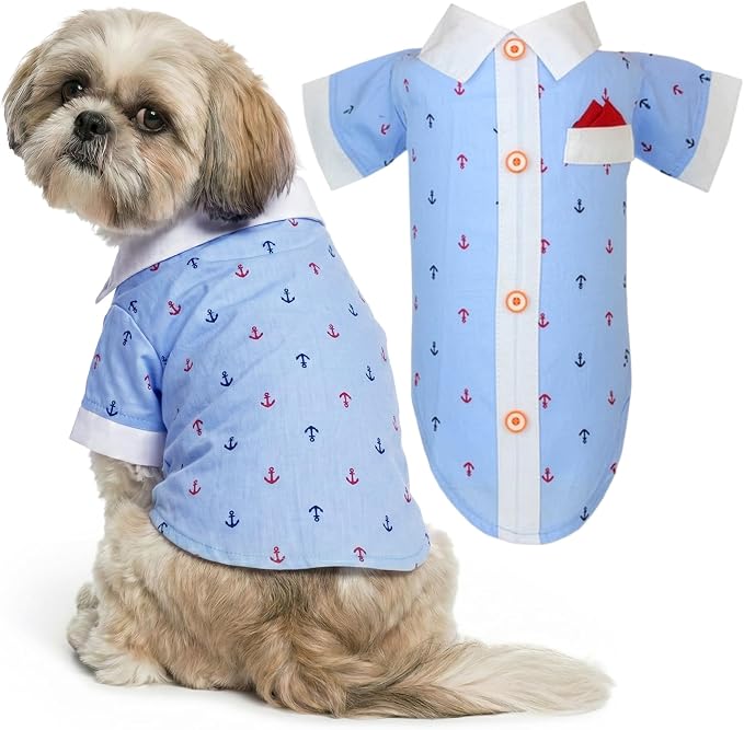 Parisian Pet Anchor Dog Shirt – Nautical Shirts for Medium Dogs – Summer Puppy Clothes – Lightweight and Breathable Dog Clothes – Light Blue Dogs Beach Outfit - Comfortable and Trendy Pet T Shirts